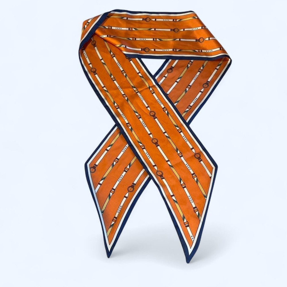Orange & Navy Belt Print Twilly Scarf - Picture 4 of 6